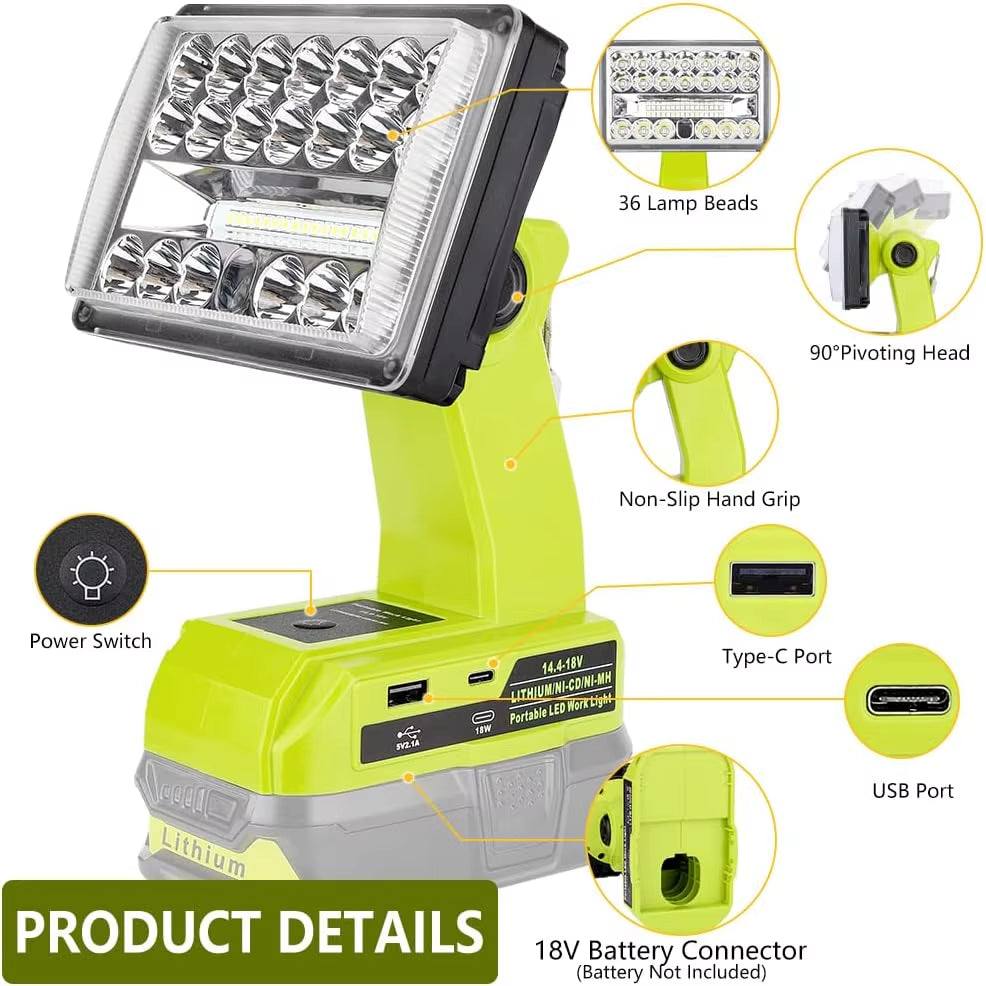 Cordless Led Work Light for Ryobi 18V 