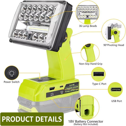 Cordless Led Work Light for Ryobi 18V 