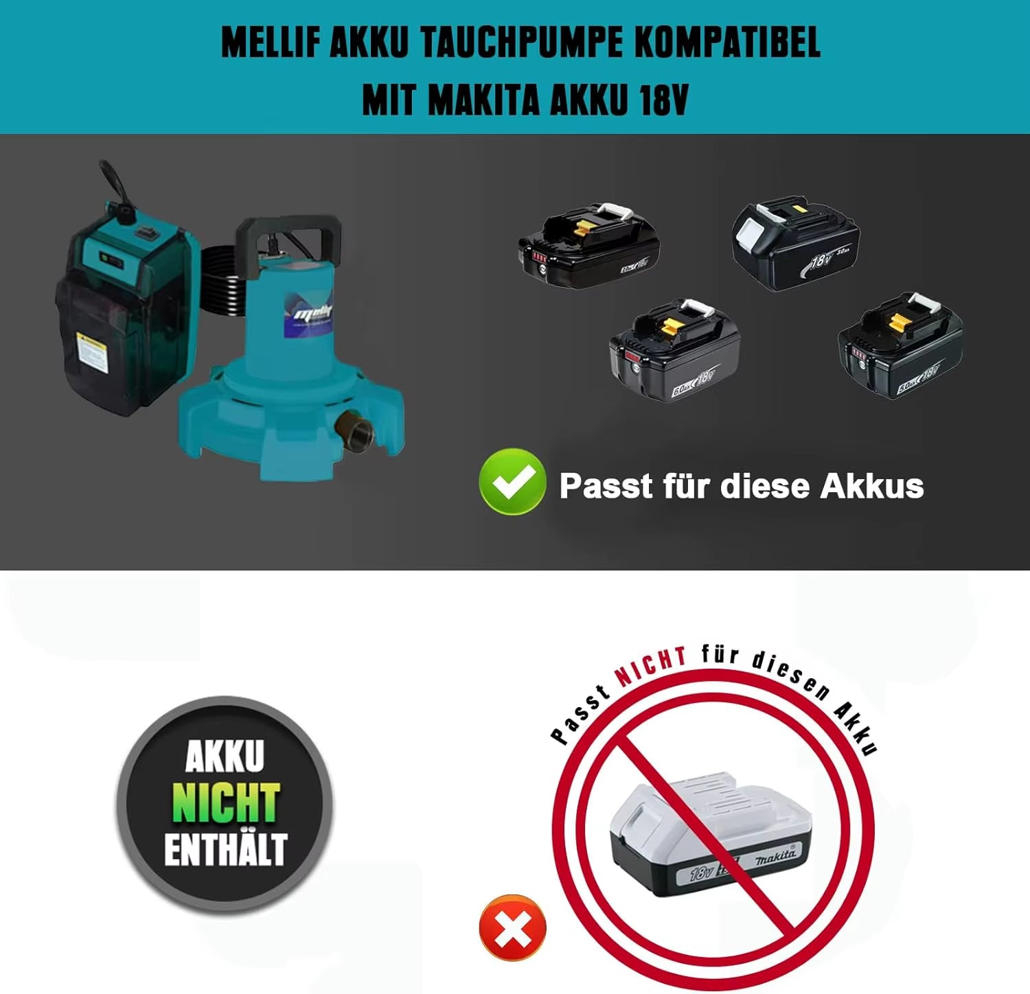 Cordless Submersible Pump for Makita 18V 