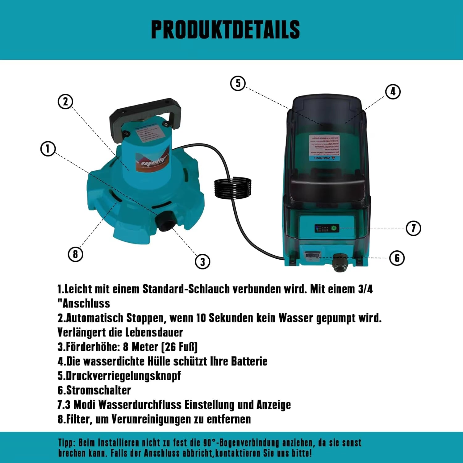 Cordless Submersible Pump for Makita 18V 