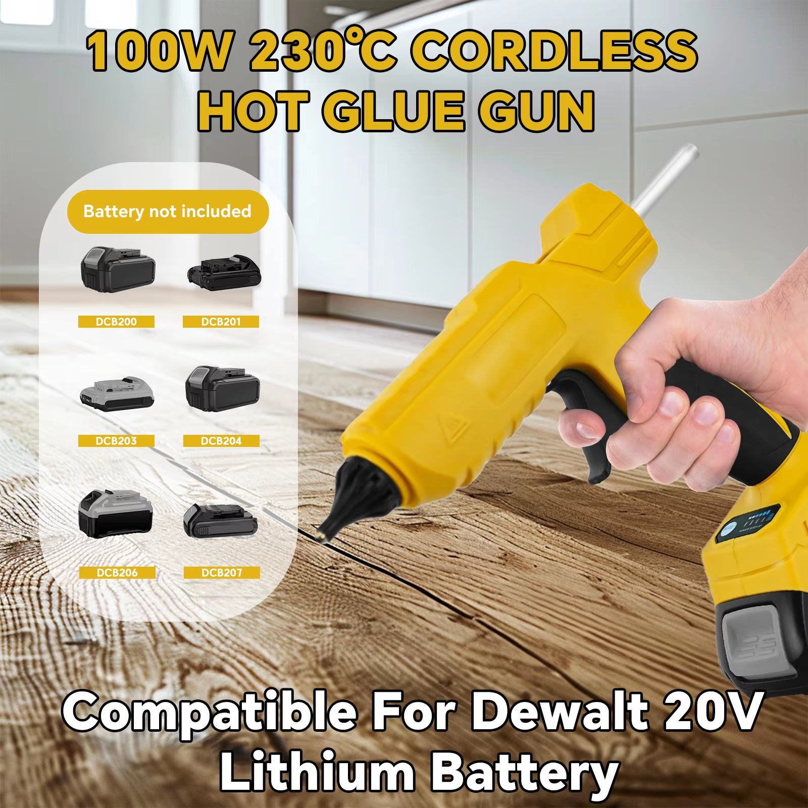 100W Cordless Electric Hot Melt Glue Gun for Dewalt 20V
