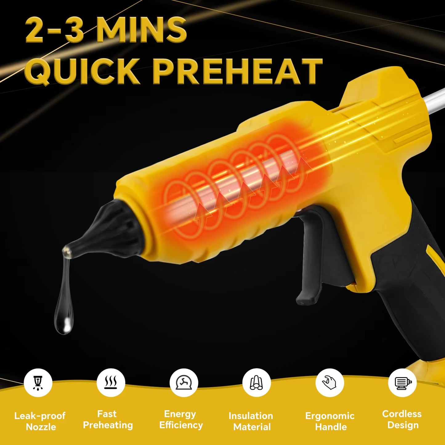 100W Cordless Electric Hot Melt Glue Gun for Dewalt 20V