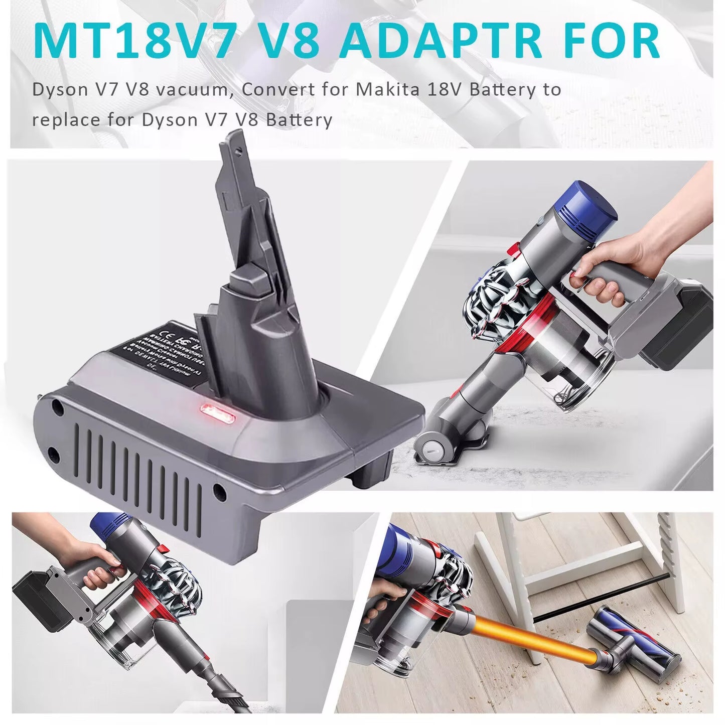 Battery Adapter for Makita BL1830 18V Battery to Dyson V7/V8 Adapter with Dyson V7/V8 Series Lithium Tool Batteries