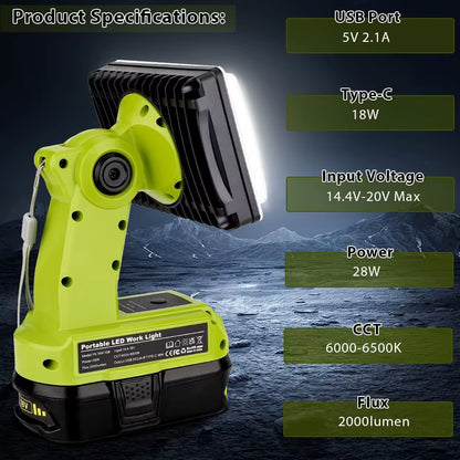 Cordless Led Work Light for Ryobi 18V 