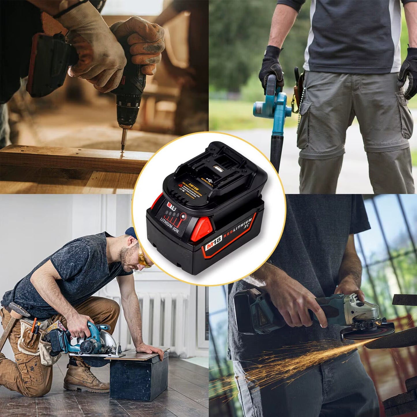 Adapter for Dewalt and Milwaukee 18V Li-Ion Batteries to Makita