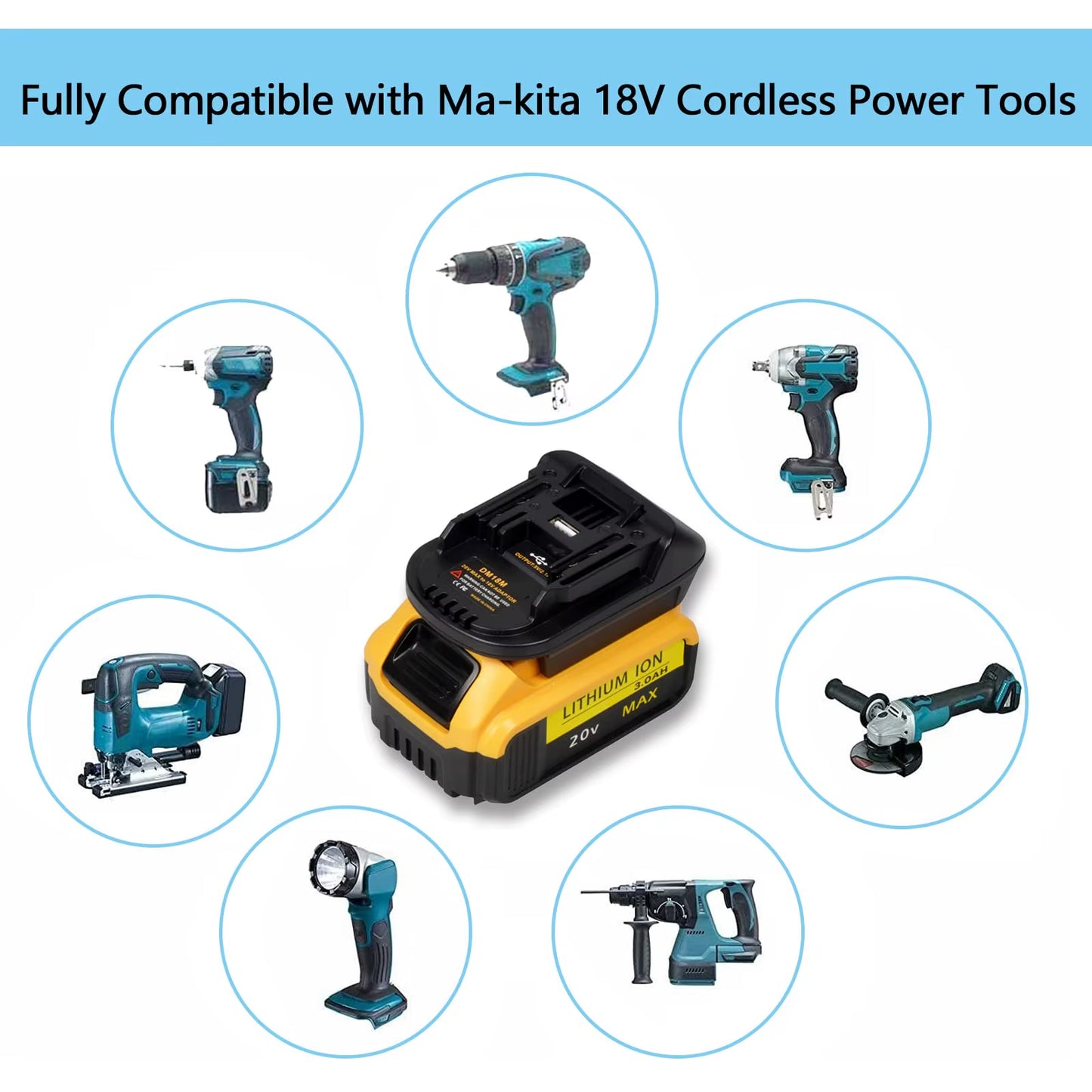 Adapter for Dewalt and Milwaukee 18V Li-Ion Batteries to Makita