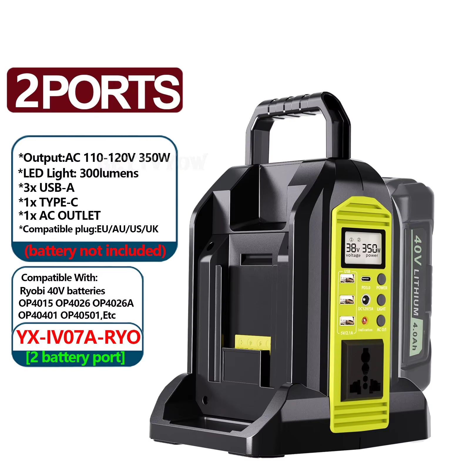 350W Pure Sine Wave Inverter for Ryobi 40V