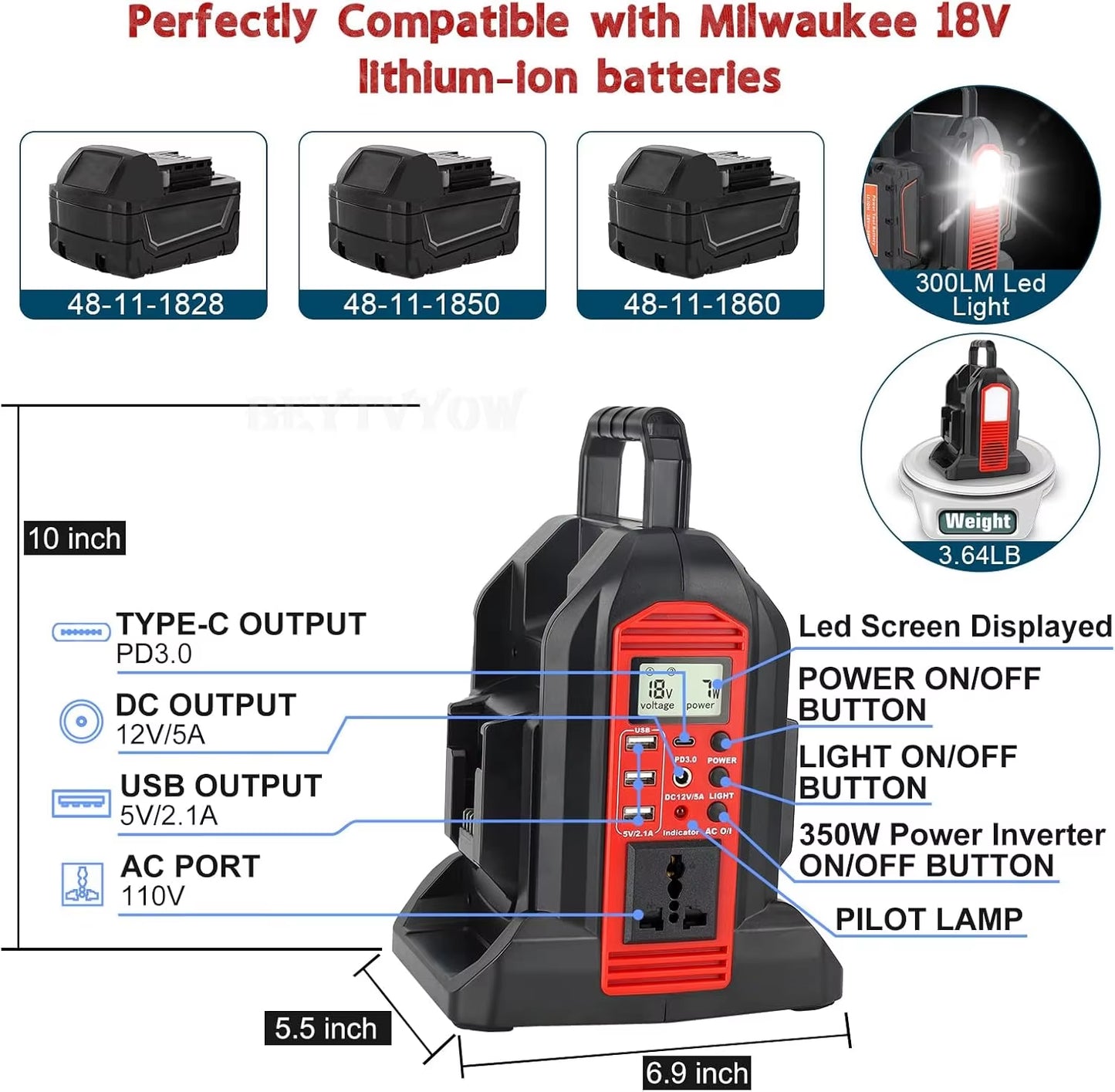 350W Power Inverter for Milwaukee 18V