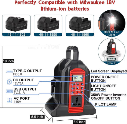 350W Power Inverter for Milwaukee 18V