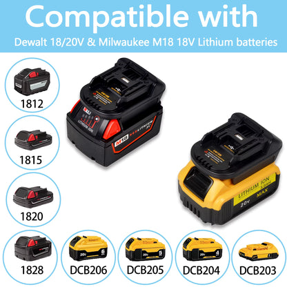 Adapter for Dewalt and Milwaukee 18V Li-Ion Batteries to Makita