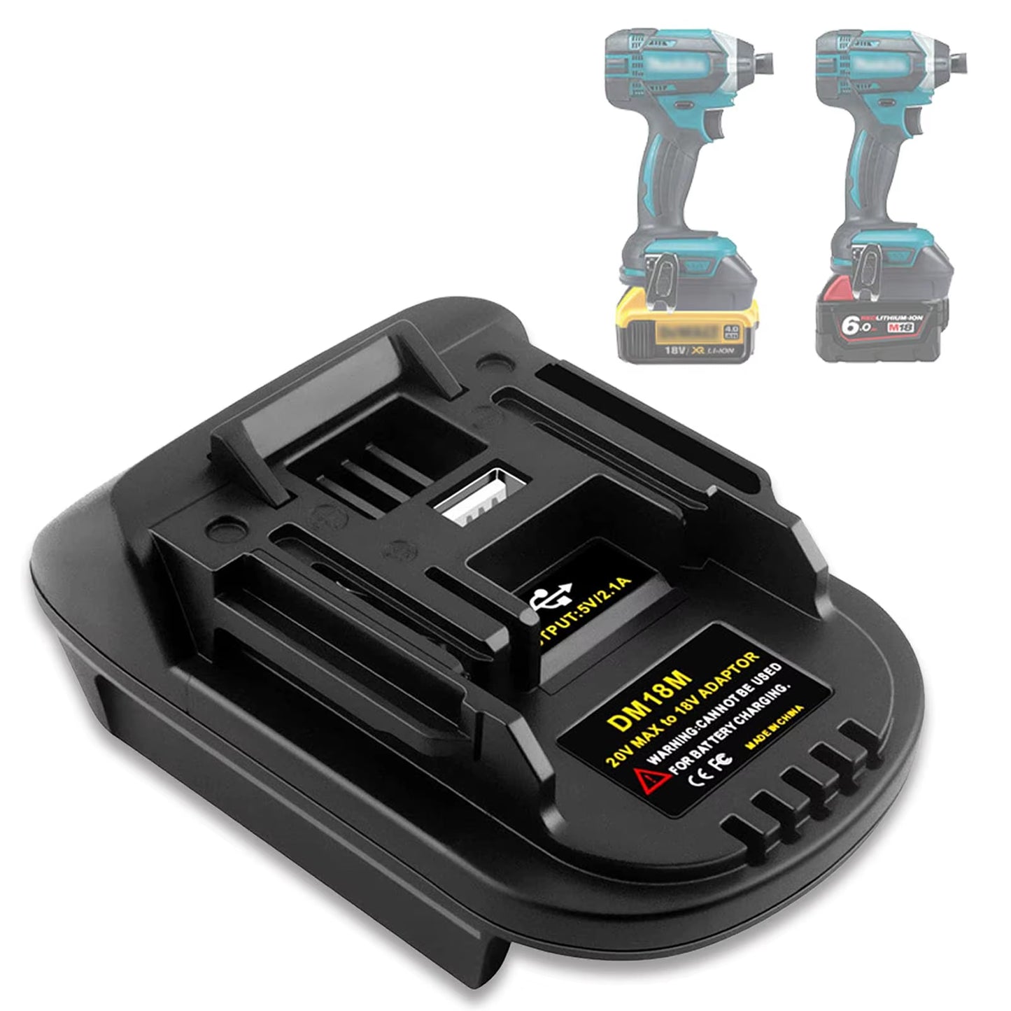 Adapter for Dewalt and Milwaukee 18V Li-Ion Batteries to Makita