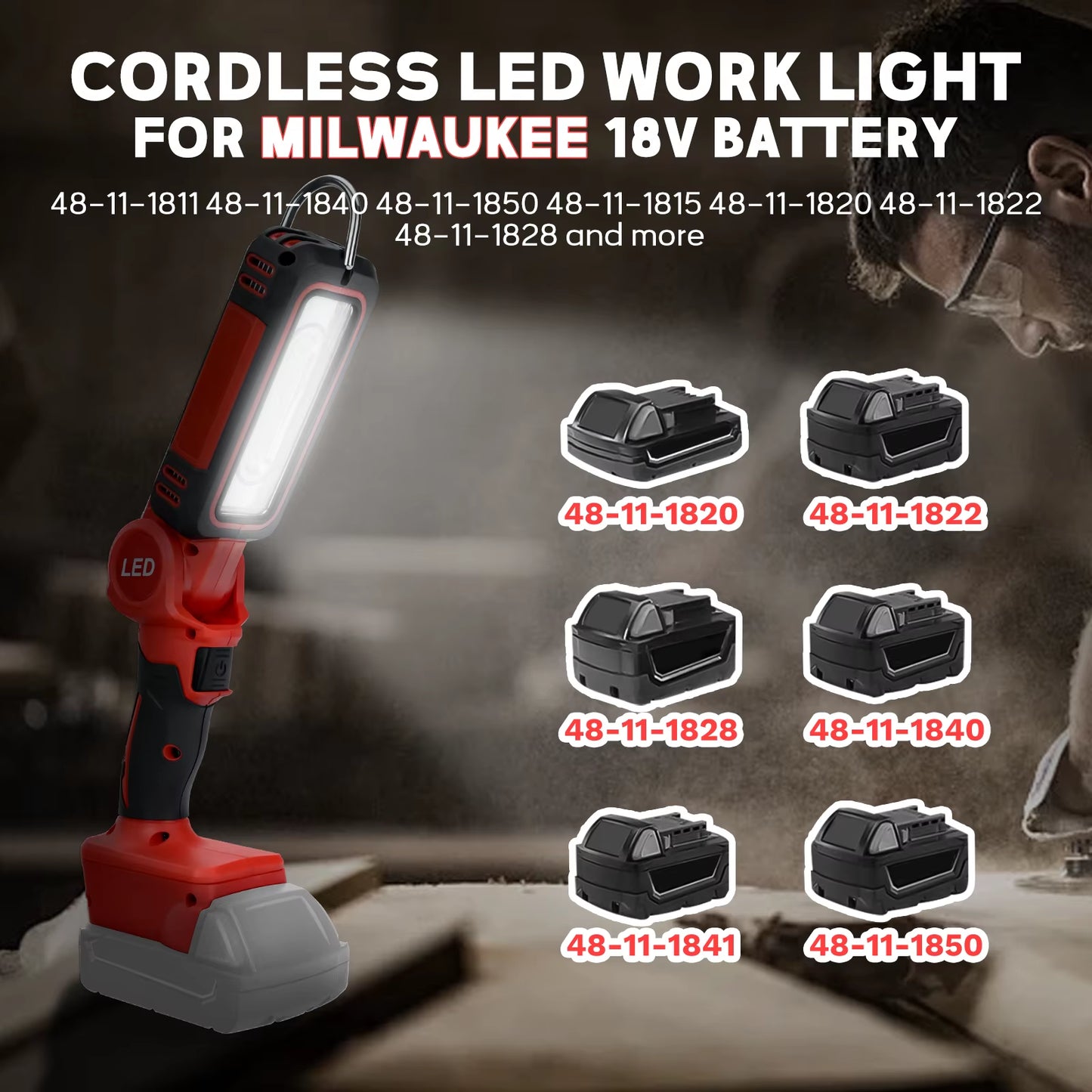 300W Cordless LED Work Light for Milwaukee 18V