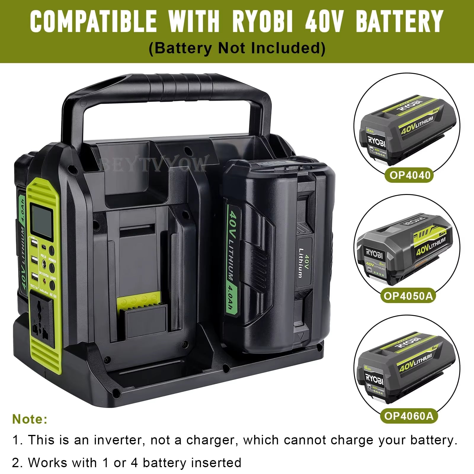 350W Pure Sine Wave Inverter for Ryobi 40V